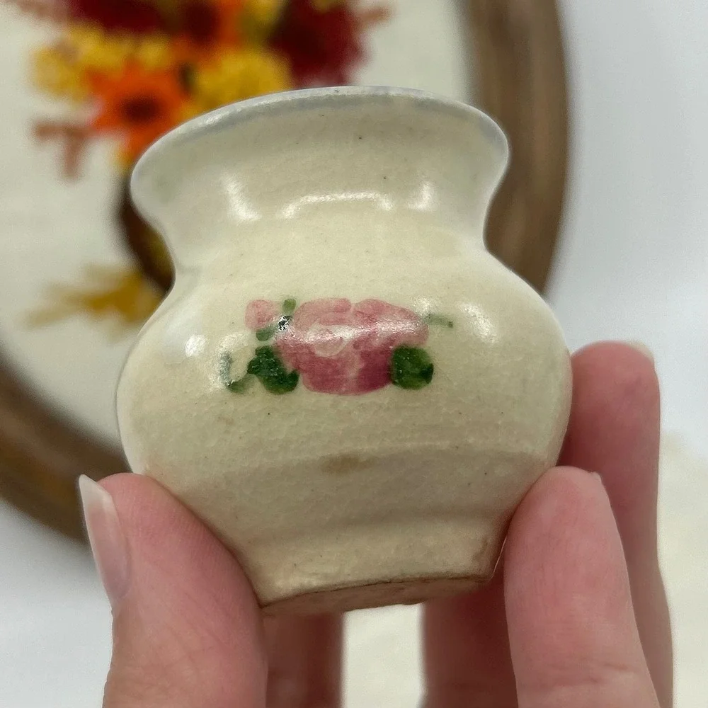 Vintage Handmade Pottery Floral Vases Pair of Miniature Vases Cottagecore 3.5
